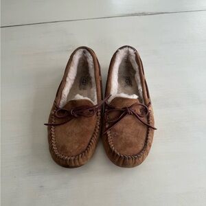 UGG Chestnut Suede Moccasin Slippers with Shearling